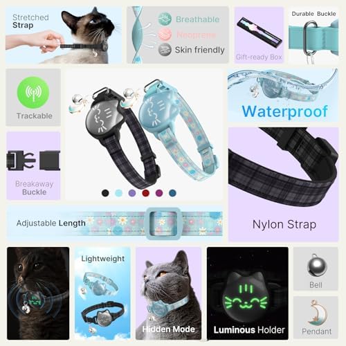 AirTag Cat Collar, Reflective Breakaway Collar, Hidden Holder with Bell | Compatible with Apple AirTag 1st & 2nd Gen, Lightweight Water-Resistant Strap for Cats, AirTag Not Included