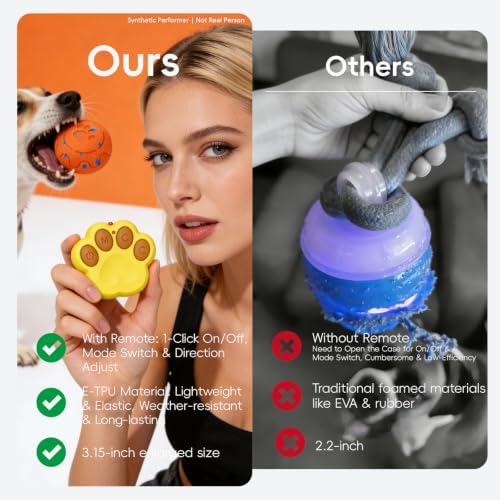 Interactive Dog Ball- Remote Control Dog Toy, Chase Buddy Dog Toy with 3 Modes, Large Size Motion Activated Dog Toys, E-TPU Durable Smart Ball for Dogs, Giggle Ball for Small Medium & Large Dogs