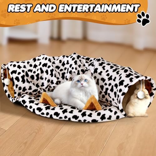 Spardar 2-in-1 Bunny Tunnel Bed, with Removable Mat Hideout, Cow