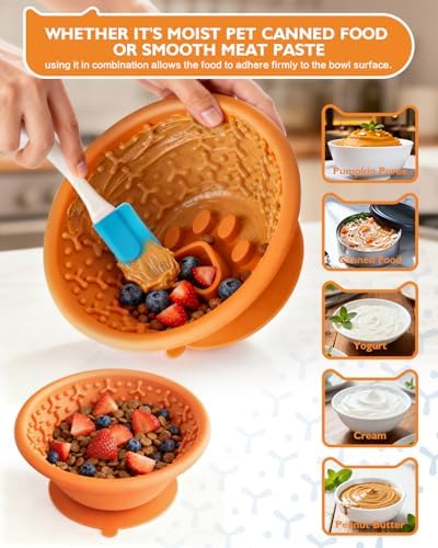 Dog Lick Bowl, Non-Slip Slow Feeder Licking Mat & Treat Dispenser (Wide Bowl Mouth w/Inlaid Stainless Steel Ring) - Interactive Toys, Anxiety Reducer, Freeze Bone for Dogs, BPA Free Silicone