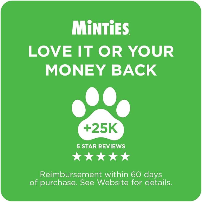 Minties Dental Chews for Dogs, 60 Count, Vet-Recommended Mint-Flavored Dental Dog Treats for Medium Dogs, Bones Clean Teeth, Fight Bad Breath, and Removes Plaque and Tartar | Vet-recommended mint dental bone; scrubs teeth as dogs chew; fights plaque, t...