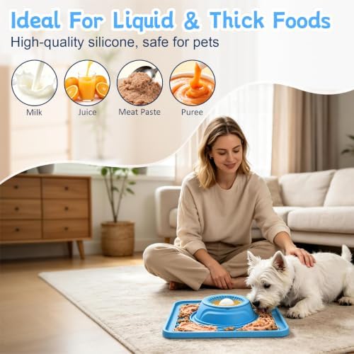 Slow Feeder Dog Bowl & Lick Mat,2-in-1 Dog Lick Bowl with Interactive Rolling Ball for Liquid and Thick Treats,Anti-Slip Dog Lick Bowl for Dogs & Cats