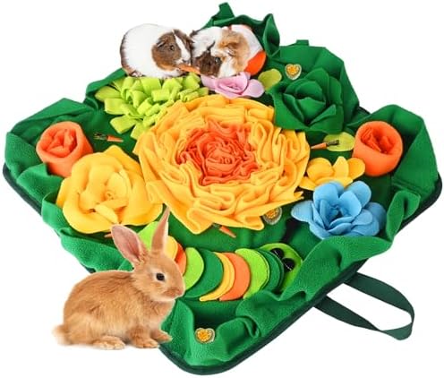 Rabbit Foraging Mat, Interactive Feed Game for Boredom, Small Pet Bunny Puzzle Toys, RUBYHOME 20" x 20" Snuffle Pad Bed Feeding Mat Rabbit Toys for Bunny Guinea Pigs Hamster Ferrets Chinchillas