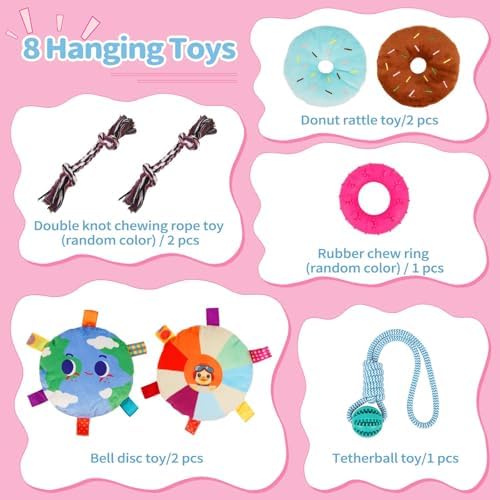 Liitrton Puppy Play Gym for Small Dogs with 8 Hanging Toys, Pink