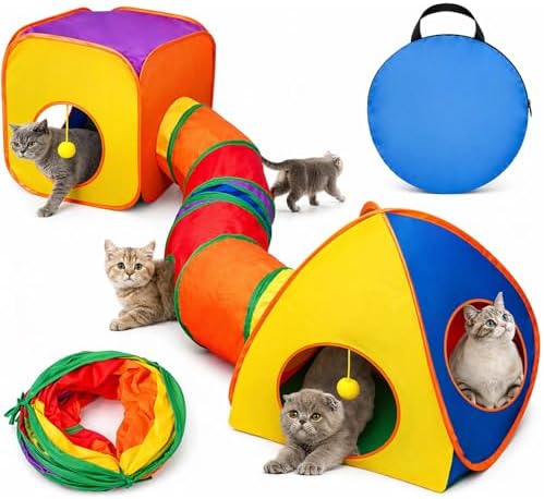 Rypet Cat Toy Tunnel and Cubes Bundle, Play Tubes for Indoor Cats,Rainbow