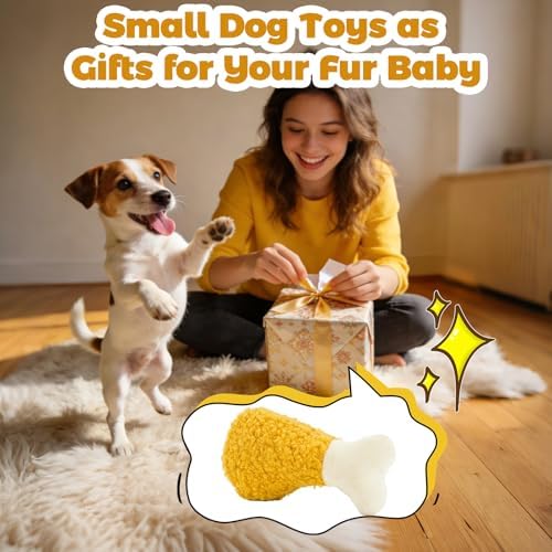 Chicken Leg Hide & Seek Plush Toy for Small Dogs & Puppies: Treat Dispensing Pocket, Squeaker and Crinkle Sounds, Chew for Aggressive Chewers and Teething