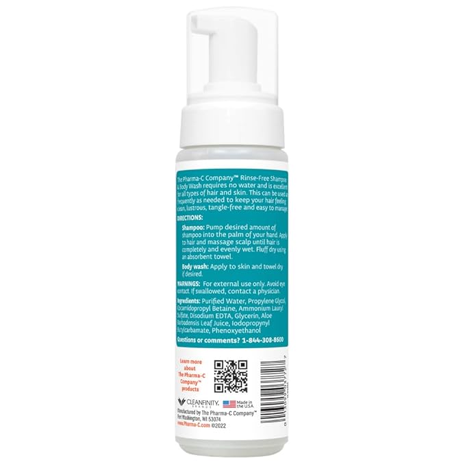 The Pharma-C Company - Foaming Rinse Free Shampoo & Body Wash [6 pack] - Fragrance & Dye Free - Hospital Tested Gentle No-Rinse Formula Leaves Hair & Body Fresh & Clean