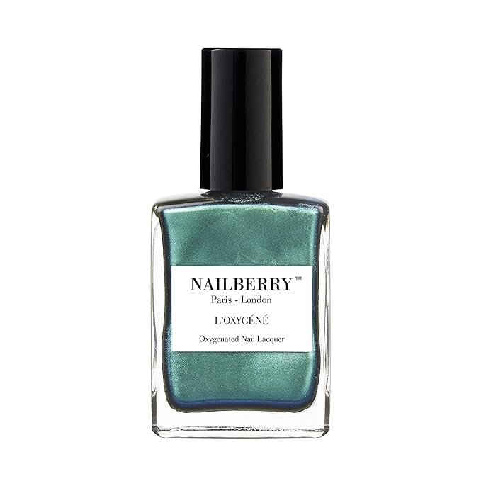 Nailberry L'Oxygéné Oxygenated Nail Lacquer | Glamazon | Pearlized Green Blue Opaque Polish | UV Protected Long-Wear Nail Polish | 12-Free | Vegan | Certified Halal | Cruelty & Gluten Free | 15 ml
