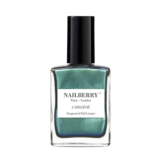 Nailberry L'Oxygéné Oxygenated Nail Lacquer | Glamazon | Pearlized Green Blue Opaque Polish | UV Protected Long-Wear Nail Polish | 12-Free | Vegan | Certified Halal | Cruelty & Gluten Free | 15 ml