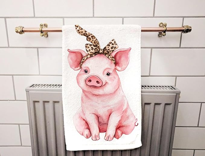 Pink Funny Cute Pig Hand Towel Farm Animal Piggy Wearing Leopard Bandana Face Towels Suit Travel Sports Pool Swimming Bath Camping Spa Gym Yoga,15x30 Inch