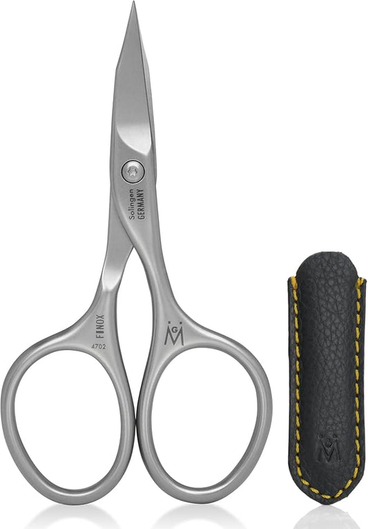GERMANIKURE Nail and Cuticle Scissors - FINOX Stainless Steel Professional nail scissors for nail tips - nail scissors curved Manicure Tools in Leather Case - Ethically Made in Solingen Germany - 4702