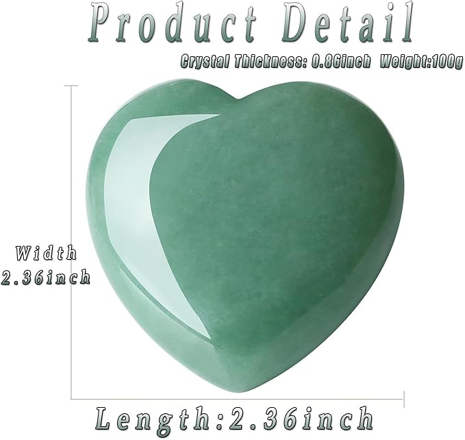 MAIBAOTA 60 mm Green Aventurine Crystal Large Heart Love Stone Healing Crystals Heart Stone for Women Natural Reiki Gemstone Polished Heart Shaped Rocks Meditation