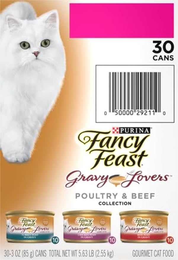 Fancy Feast Purina Gravy Lovers Poultry and Beef Grilled Gourmet Wet Cat Food Variety Pack - 3 oz. Cans,(Pack of 60)