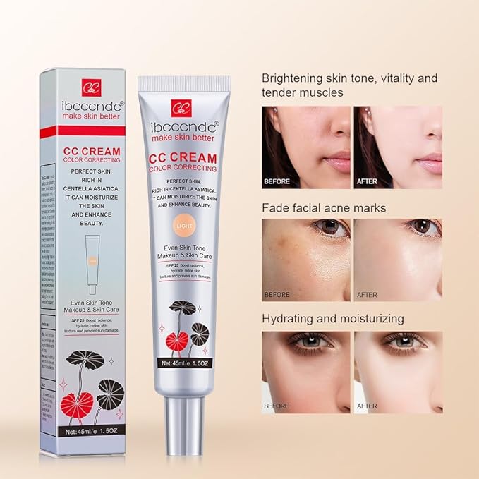 Color Correcting CC Cream Foundation, Invisible Pores Concealer, Rich In Centella Asiatic, Moisturizing And Waterproof CC Cream With Spf 25 (DARK)