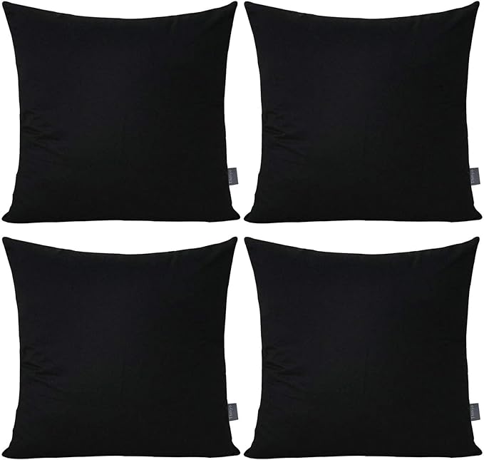 Thmyo 4-Pack 100% Cotton Comfortable Solid Decorative Throw Pillow Case Square Cushion Cover Pillowcase Sublimation Blank Pillow Covers DIY Throw Pillowcase for Sofa(18x18inch/45x45cm,Black)