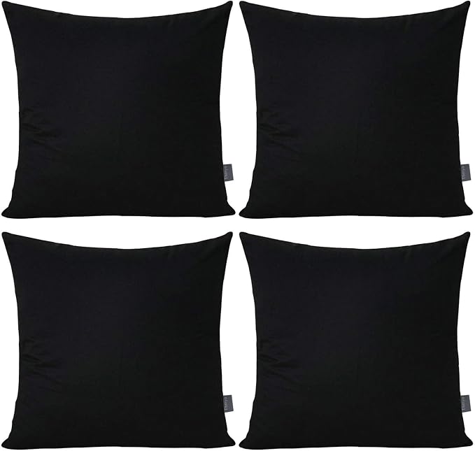 Thmyo 4-Pack 100% Cotton Comfortable Solid Decorative Throw Pillow Case Square Cushion Cover Pillowcase Sublimation Blank Pillow Covers Christmas DIY Throw Pillowcase for Sofa(22x22inch/55x55cm,Black)