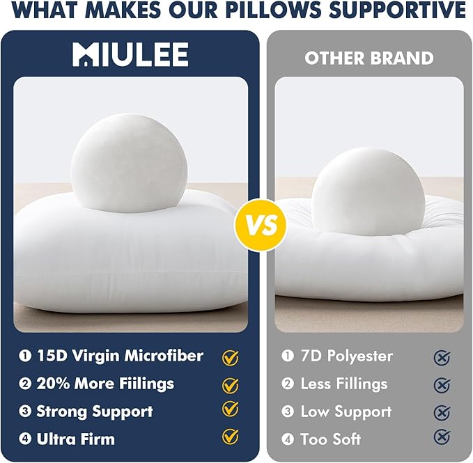 MIULEE 18x18 Throw Pillows Inserts 6 Pack, Decorative Pillows for Couch Bed | 100% Virgin Filling, Full and Fluffy, Lumbar, Back and Neck Support