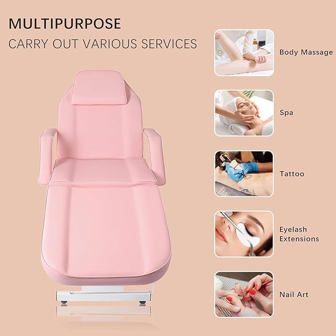 Multipurpose 3-Section Spa Massage Table with Hydraulic Stool, 73-inch Adjustable Tattoo Chair Esthetician Lash Bed with Removable Headrest, Salon Chair Facial Bed for Beauty Barber Massage Equipment