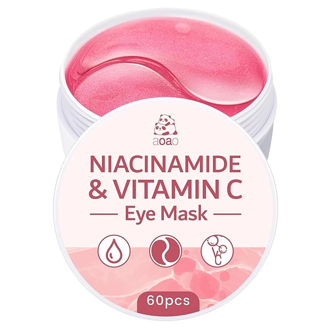 AOAO Revitalizing Niacinamide & Vitamin C Eye Masks, Brightening & Anti-Dark Circles, with Alpha-Arbutin & Hyaluronic Acid, Dark Circle Corrector, Pink Hydrating Under Eye Patches, 60 Pcs
