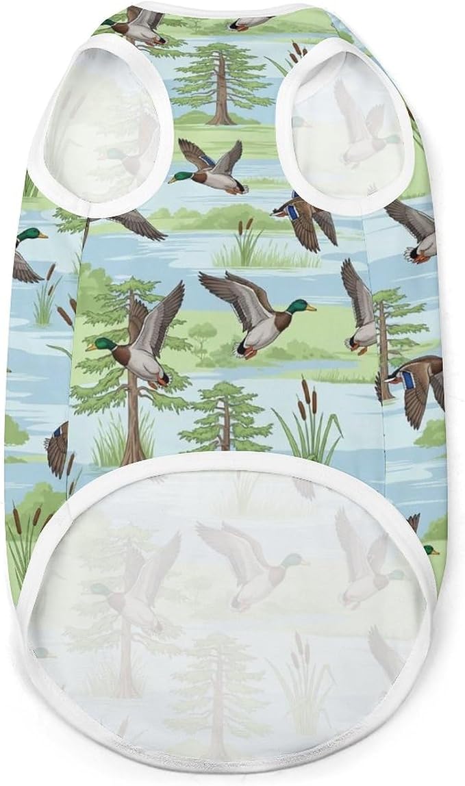 Cute Cat Shirt Soft Breathable Clothes Dog Tank Tops for Small Large Pet Blue Mallard Duck Hunting Theme