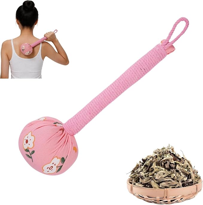 Manual Massage Hammer, Mugwort Massage Hammer, Handheld Body Percussion Tool for Back Neck Shoulder Leg Muscle Relief 26cm-Pink