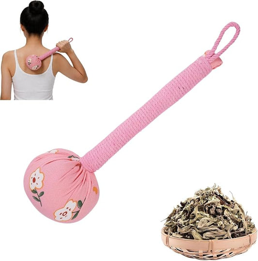 Manual Massage Hammer, Mugwort Massage Hammer, Handheld Body Percussion Tool for Back Neck Shoulder Leg Muscle Relief 26cm-Pink