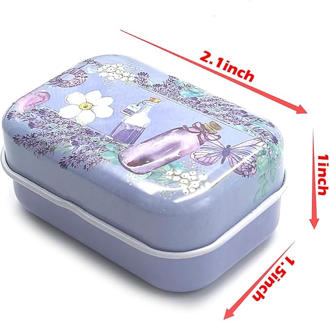 8Pcs Metal Hinged Tin Box Container Floral Farmhouse Rustic Mini Portable Small Storage Container Kit with Lid for Home Storage 2.1x1.5x1 Inch (Purple)