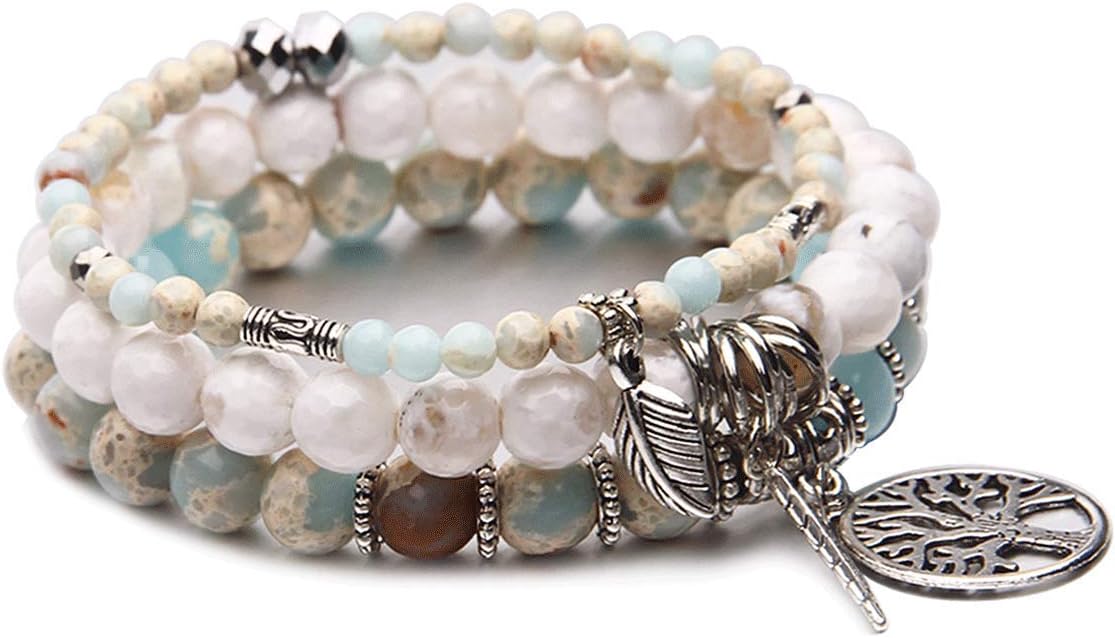Jardme Healing Crystal Bracelets for Women, 8mm Beaded Natural Stone Stretch Chakra Bracelets Tree of Life Bracelet Jewelry Gifts for Women