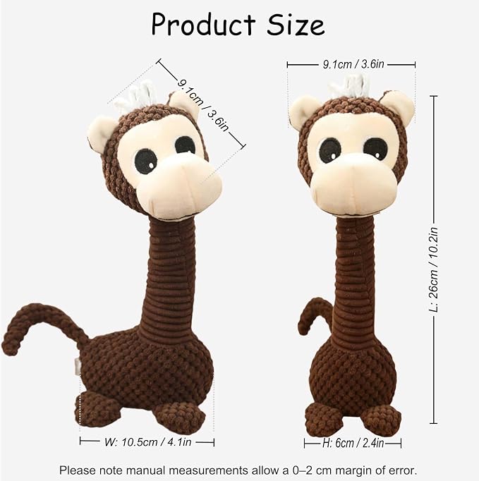 Squeaky Plush Dog Toys, Cute Animal Pet Toy for Small Dogs, Monkey