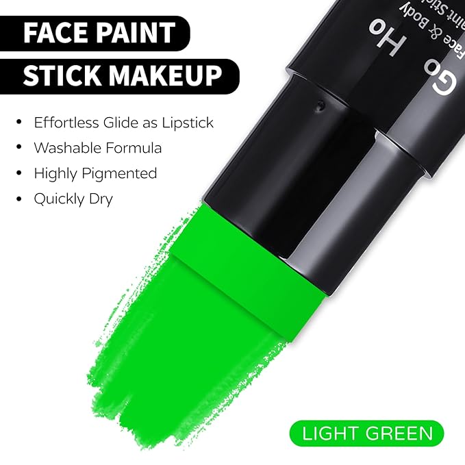 Go Ho Light Green Face Body Paint Stick,Water Based Washable Green Face Paint Stick,Non-toxic Full-coverage Cream Body Paint for Halloween Costumes Cosplay SFX Makeup