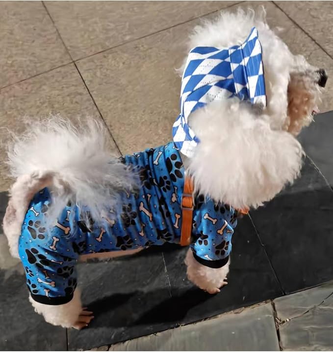 PET SHOW 4 Pack Paw Print Fleece Dog Pajamas Warm for Large Dogs | Soft stretchy dogs onesies,boy girl pjs with sleeve,holiday jumpsuit costume for pets,XL