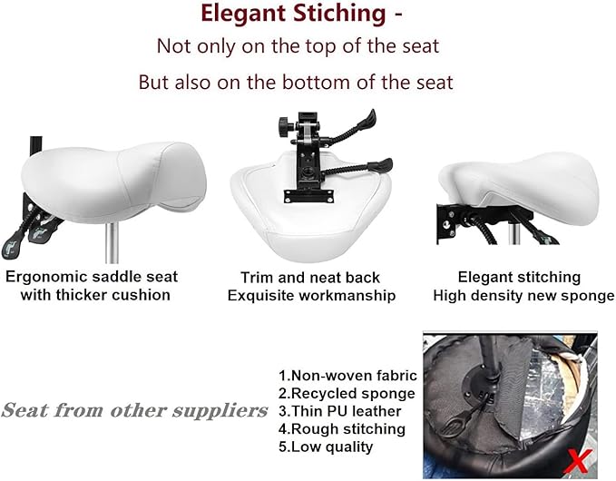 Kaleurrier Saddle Stool Rolling Swivel Height Adjustable with Wheels,Heavy Duty Anti-Fatigue Ergonomic Saddle Chair for Hair Beauty Salon Lab Dental Massage Office Home Kitchen (with Back, White)
