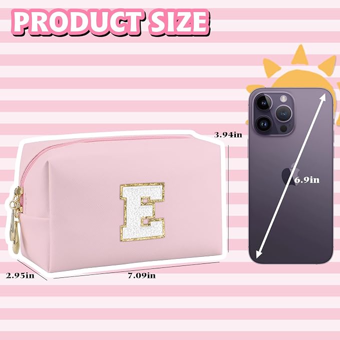 Initial Makeup Bag, Personalized Preppy Letter Monogram Cosmetic Bag | Waterproof PU Material, Compact Size, Large Capacity 7.09 x 2.95 x 3.94 in, Surprise Gift for Daughters and Teens
