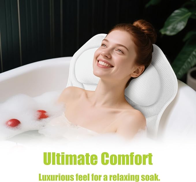 Bathland Full Body Bath Pillow for Tub - Extra Long & Thick Tub Pillow with Head, Back & Lumbar Support, 168 Non-Slip Suction Cups, Soft 5D Mesh Spa Cushion, Fits All Tubs-Gift for Soaking