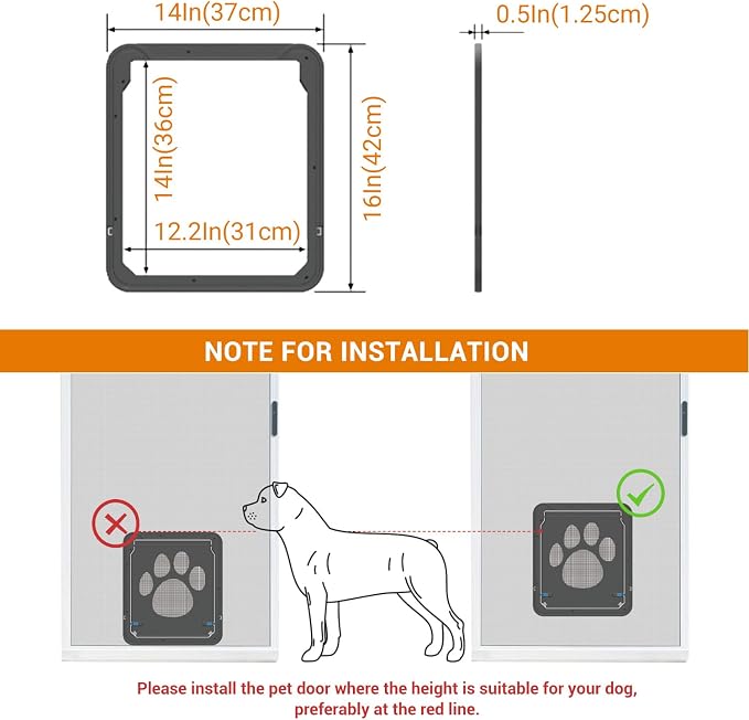 Large Dog Door for Screen Door, Easy Install Lockable Pet Screen Door for Sliding Door, Doggy Screen Door, Gray, Inside size: 14''x12''