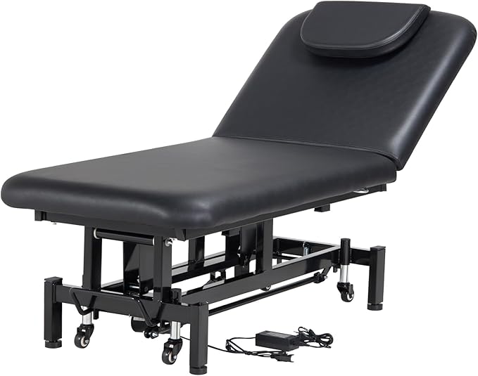 VEVOR Professional Electric Lift Massage Table, 0-45° Adjustable Backrest Medical Table Beauty Bed, Height Adjustable Tattoo Spa Table on Wheels, Electric Massage Table with Headrest, 550LBS