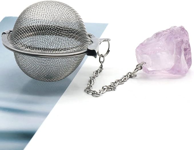 5 Pcs Tea Filter Stainless Steel with Crystal Energy Stone Tea Strainers with Fine Mesh Extend Chain Hook Tea Ball Infuser for Loose Tea Leaves Spices Seasonings