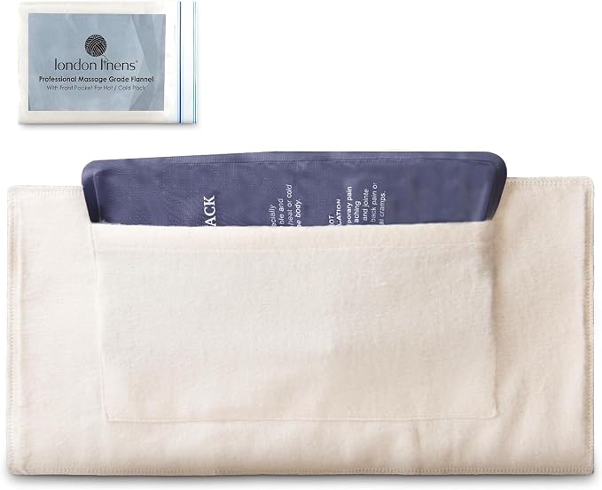 LONDON LINENS 100% Natural Cotton Flannel Castor Oil Pack Wrap - Unbleached, Reusable Castor Oil Wrap for Abdomen, Joints & Other Areas with Front Pocket for Hot & Cold Pack (Pack of 6)