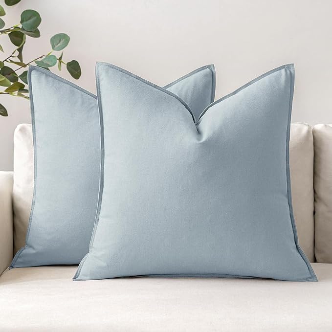 MIULEE Pack of 2 Decorative Linen Pillow Covers 18x18 Inch Coastal Blue | Boho Farmhouse Modern Accent Throw Pillows, Soft Neutral Cushion Covers, Home Decor for Sofa Couch Bed Living Room