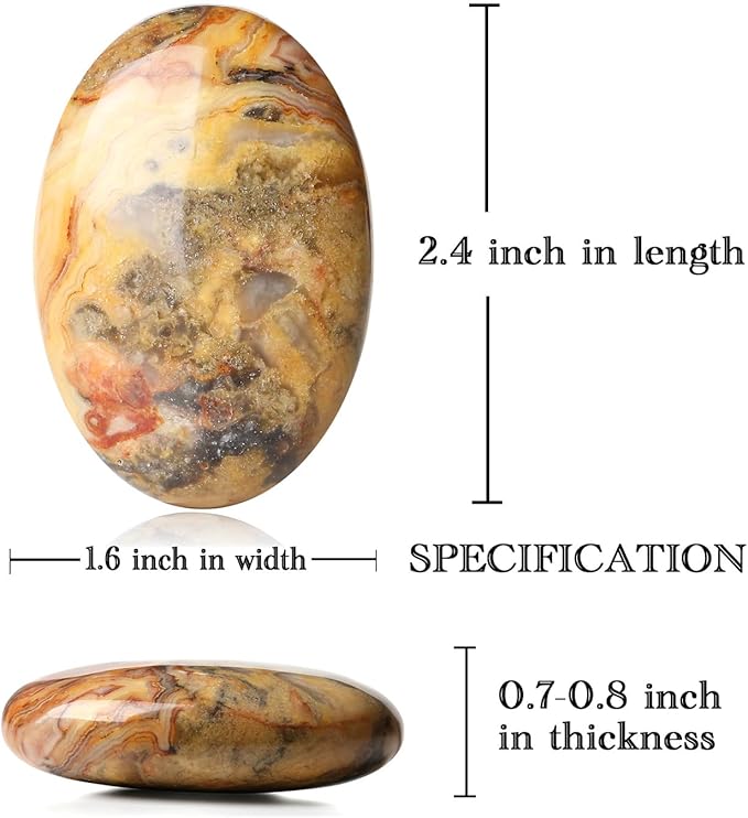 MAIBAOTA 2.4" Large Crazy Lace Agate Crystal Stone Polished Palm Stone Healing Crystals 0.7" Thick Natural Reiki Gemstone Worry Stone Energy Balancing Anxiety Stress Relief Meditation 1 Pc