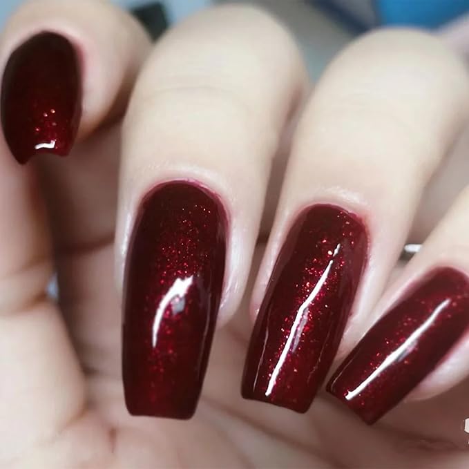 COSMOO 12ml Red Glitter Nail Polish, Burgundy Glitter Quick Dry Nail Lacquer, Wine Nail Art Varnish