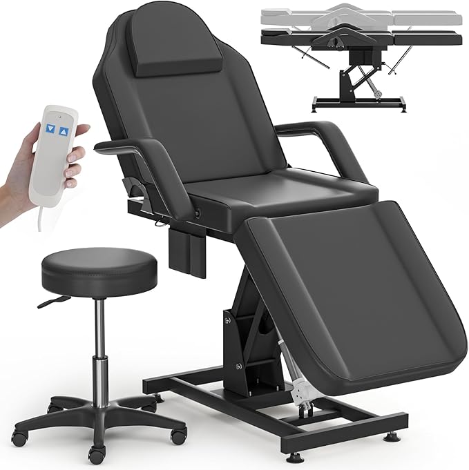Electric Tattoo Chair with Stool Professional Spa Beds for Esthetician Chair Motorised Height Adjustment Facial Chairs for Esthetician Bed