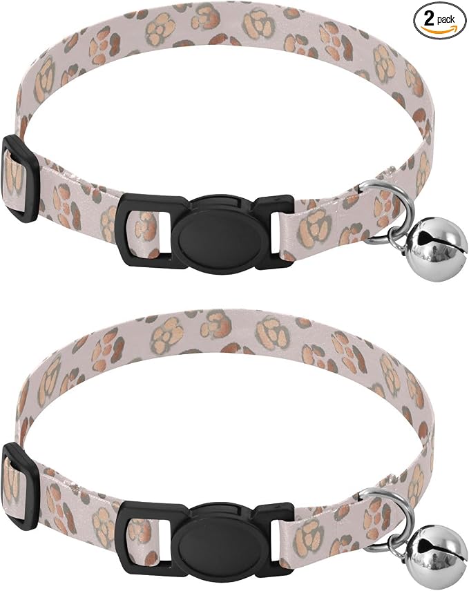 Leopard Pink Metal Bell Included Pet Collars 2 Pack Small Cat Collar
