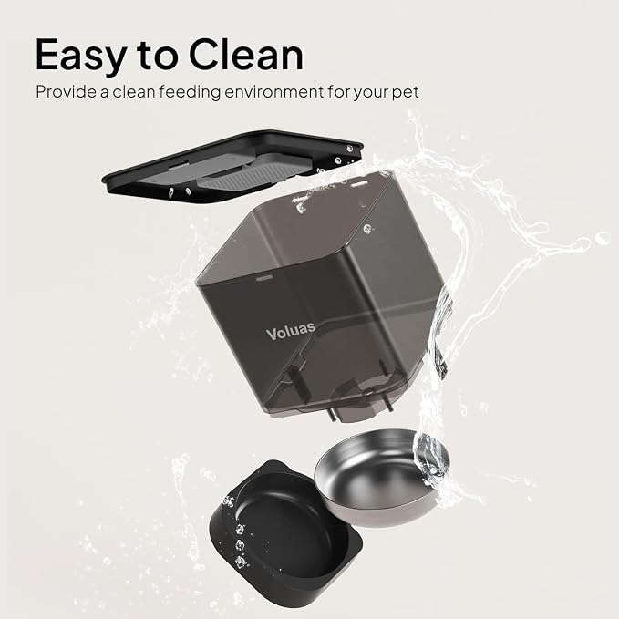 VOLUAS Automatic Cat Feeder, 6L Timed Dry Food Dispenser for Cats & Dogs | Programmable Portion Control, Up to 4 Meals Daily, Dual Power Supply, Power-Off Memory, 10-Second Voice Recorder