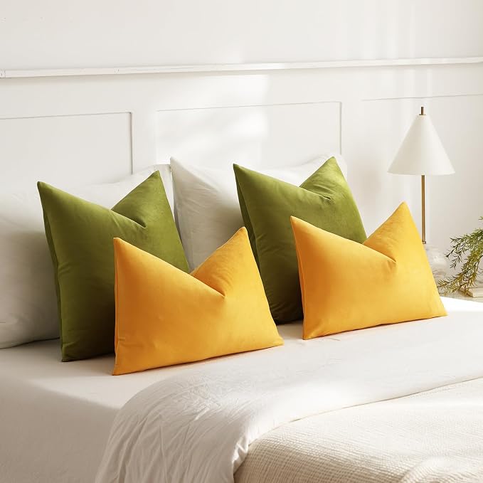 Throw Pillow Covers 22x22 Chartreuse: Pack of 2 Cozy Soft Velvet Square Modern Luxury Decorative Throw Pillow Cases for Sofa Couch Living Room Bed Home Decor
