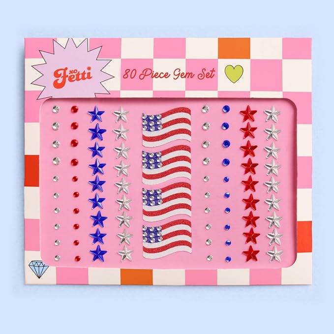 xo, Fetti America Face Gems - 80 pcs. | USA Face Stickers, 4th of July Rhinestone Accessory, Country Party Decorations, All American Supplies