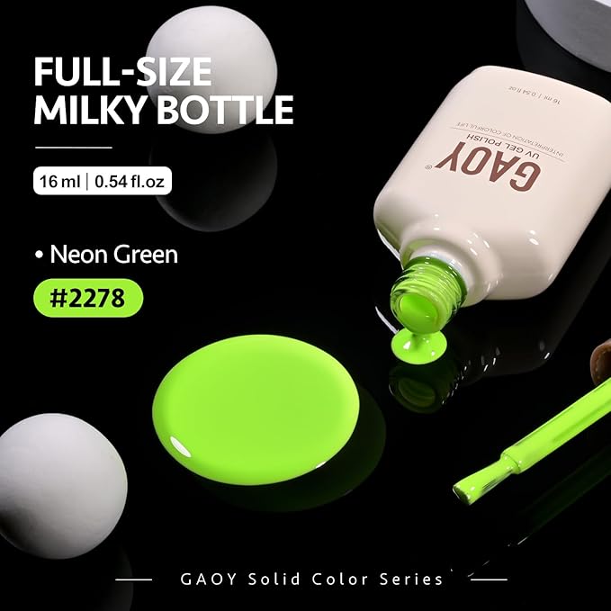 GAOY Neon Green Gel Nail Polish, 16ml Soak Off Gel Polish, UV Light Cure for Nail Art DIY Manicure at Home, 2278 Neon Green