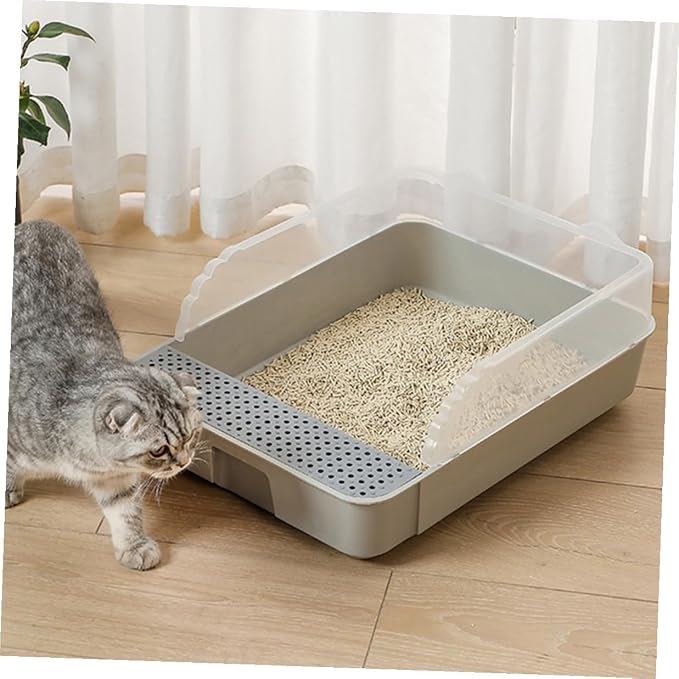 SUPVOX Cat Litter Pan Toilet Semi-Enclosed Anti-Splash Resistant Plastic Litter Box with Removable Cover Small Gray for Kitten Housebreaking and Indoor Use