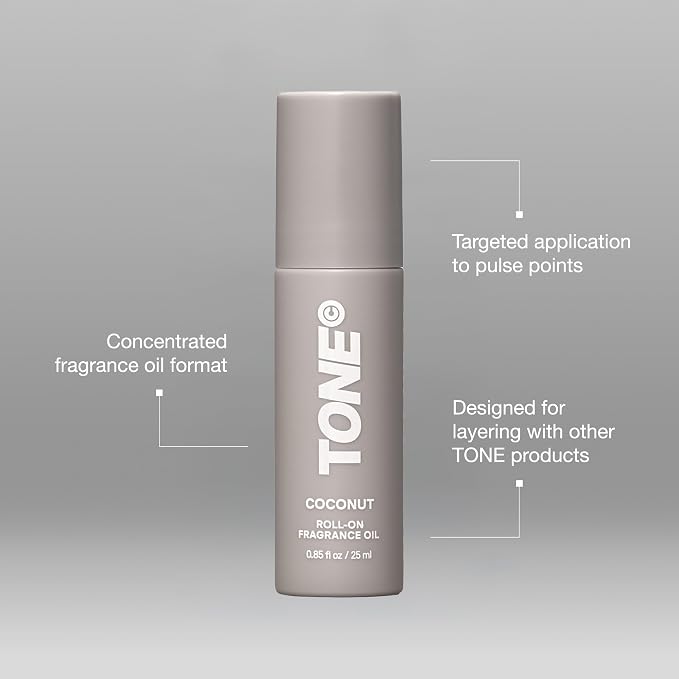 TONE Roll-on Fragrance Oil for Men, Coconut, Fragrance Oil with Notes of Coconut, Vanilla, and Sandalwood, 0.85 fl oz