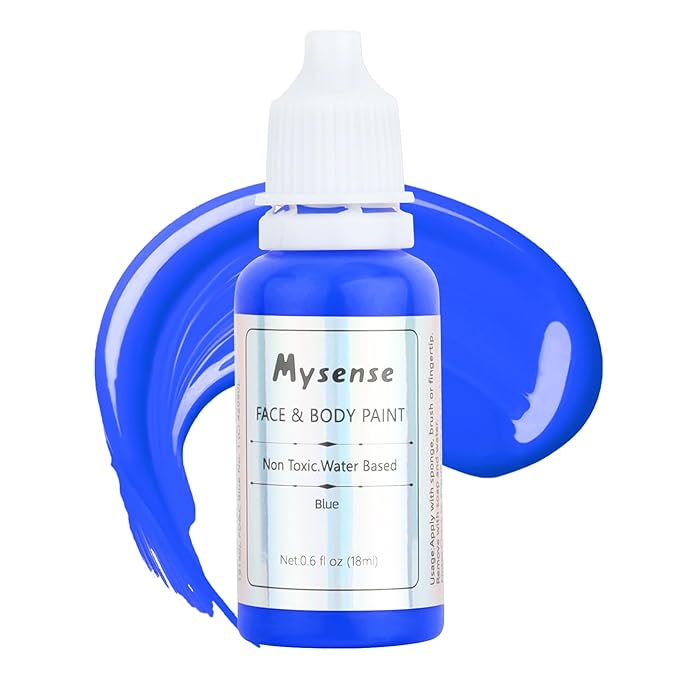 Mysense Blue Face Body Paint,Water Based Washable Face Paint,Non-toxic Cream Body Paint for Adults and Children Halloween Costume SFX Clown Avatar Smurf Mystique Cosplay Makeup,0.6oz